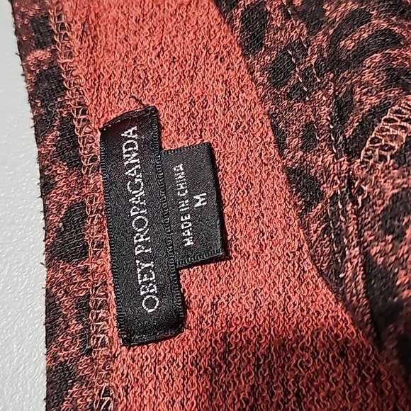 Obey medium black and brown leopard print print long sleeve shirt - Picture 6 of 7